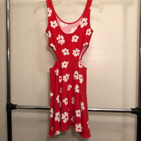 Red Floral Side Cut Mini Dress - Picture 2 of 3